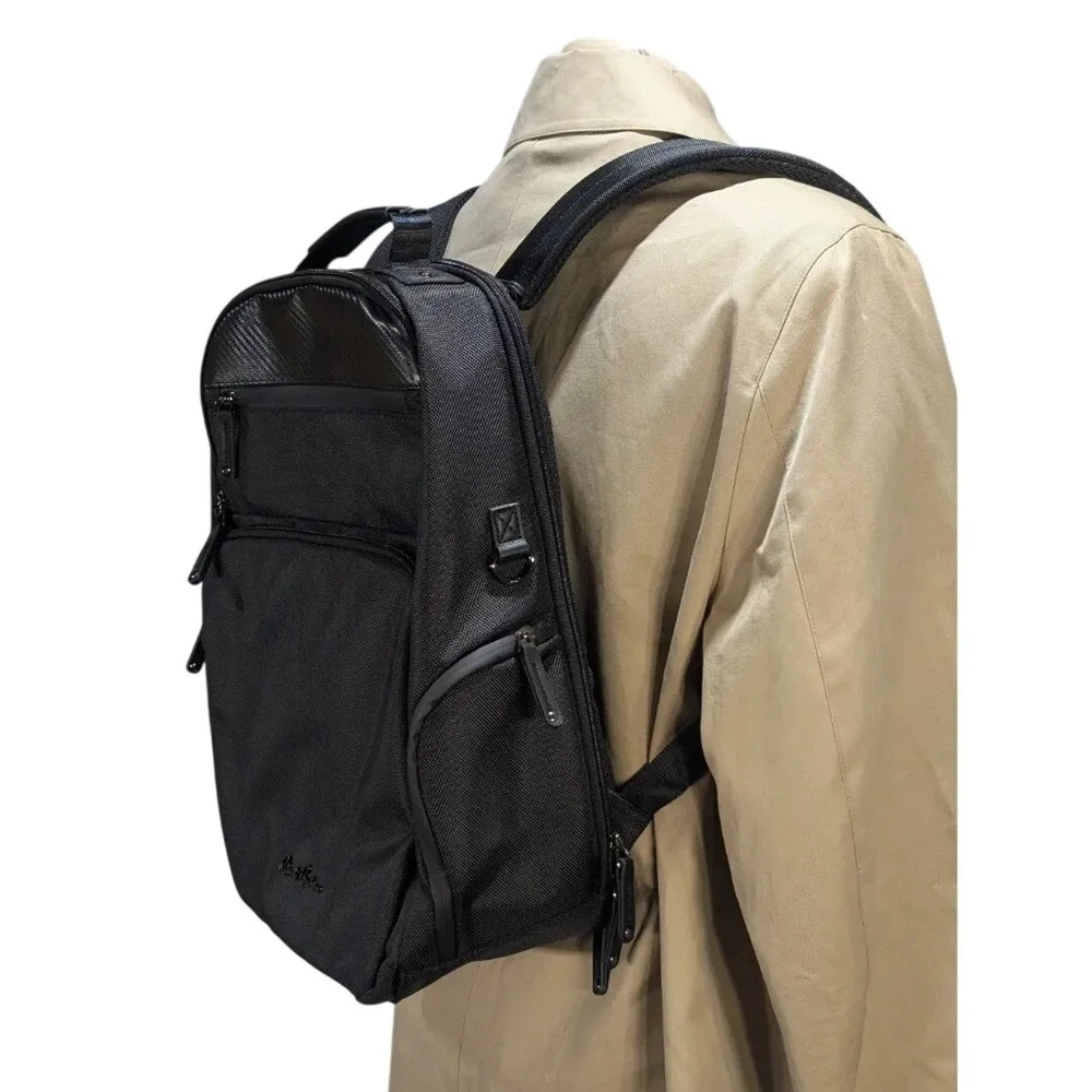 Robert Graham Black Nylon Backpack Carbon Fiber Trim Paisley Lining NWT $228 - Picture 9 of 16